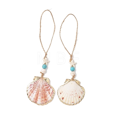 Electroplate Sea Shell Pendant Decorations HJEW-JM04566-1