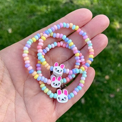 Easter Acrylic Rabbit & Rondelle Beaded Stretch Bracelets for Girl FS-WGB8062-01-1