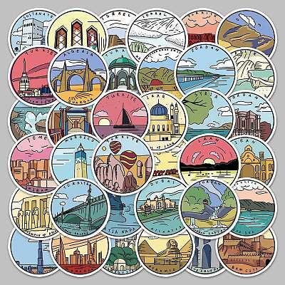 Travel Theme Round Dot PVC Scenery Sticker Rolls STIC-PW0011-04-1