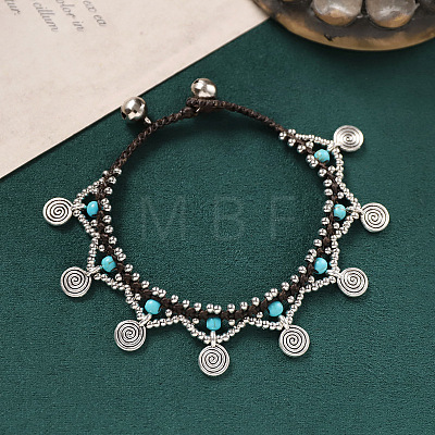 Bohemian Style Alloy Brass and Waxed Cord Charm Bracelets FS-WG541AE-01-1