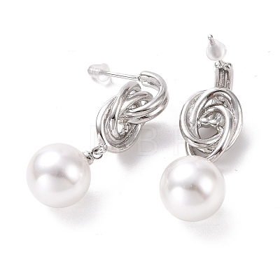 Knot with Plastic Pearl Dangle Stud Earrings EJEW-A072-08P-1
