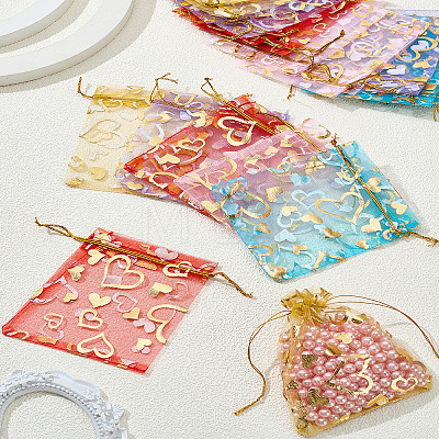 20Pcs 5 Colors Heart Printed Organza Bags OP-LP0001-10-1