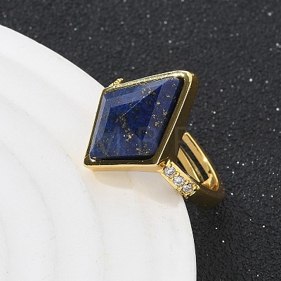 Rhombus Natural Lapis Lazuli Finger Rings RJEW-B113-01G-02-1