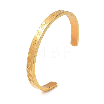 Ion Plating(IP) 304 Stainless Steel Star Cuff Bangles BJEW-F464-G-01-1