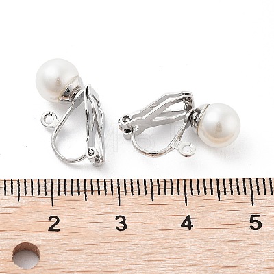 304 Stainless Steel Clip-on Earring Findings with Imitation Pearl Plastic Beaded STAS-H216-03C-P-1