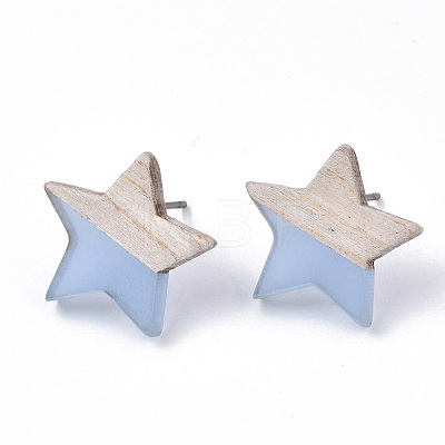 Transparent Resin & Wood Stud Earrings EJEW-N017-001A-D01-1