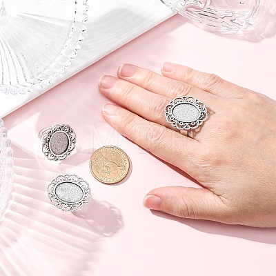 Vintage Adjustable Iron Flower Finger Ring Components Alloy Cabochon Bezel Settings PALLOY-O036-19AS-1