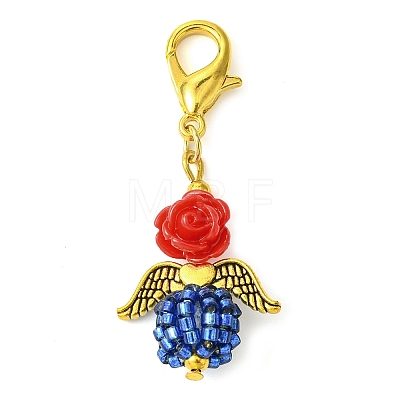 Angel & Rose Resin & Glass Pendant Decoration HJEW-MZ00090-1