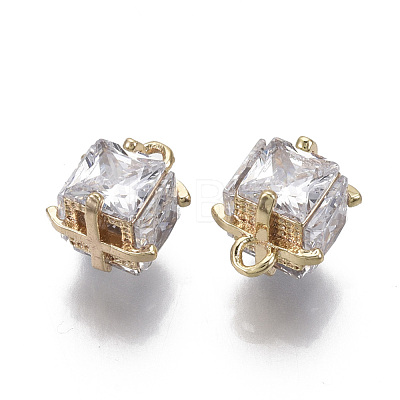 Brass Clear Cubic Zirconia Charms KK-R134-020-NF-1