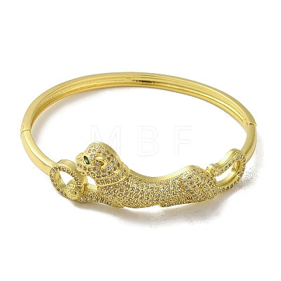 Brass Pave Clear & Green Cubic Zirconia Leopard Hinged Bangle for Women BJEW-K246-21D-G-1