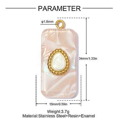304 Stainless Steel Resin Pendants STAS-OY012-55G-1