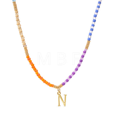 Rainbow Gradient Glass Seed Beaded Necklaces AF2375-14-1