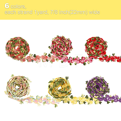Globleland 6 Strands 6 Colors Flower Polyester Lace Trims OCOR-GL0001-03-1