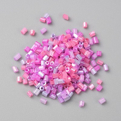 Opaque Colours Glass Hexagon Bugle Beads GLAA-TAC0005-008A-1