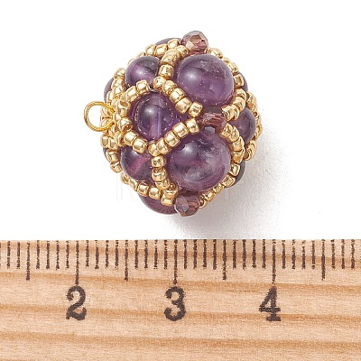 Natural Amethyst and Glass Seed Beaded Cluster Pendants PALLOY-MZ01334-03-1