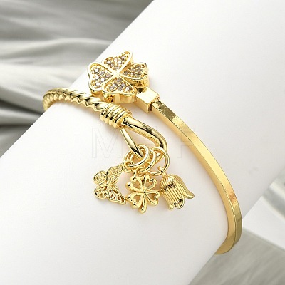 Brass Micro Pave Clear Cubic Zirconia Cuff Bangles BJEW-F513-04G-1