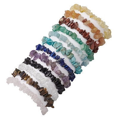 12Pcs Natural & Synthetic Gemstone Chips Stretch Bracelets For Women Men BJEW-JB11341-1