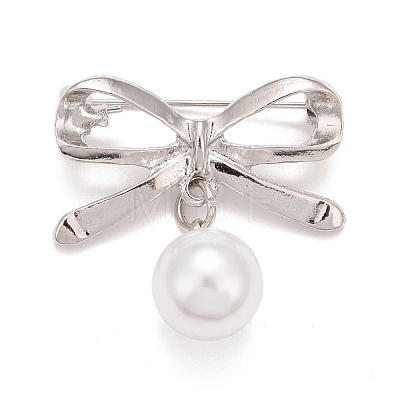 Alloy Bowknot Brooch with Plastic Pearl JEWB-A004-02P-1