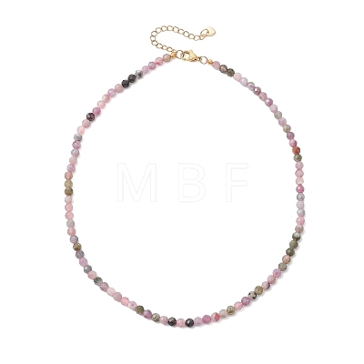 4.5MM Faceted Round Natural Multicolor Tourmaline Beaded Necklaces NJEW-JN05900-1