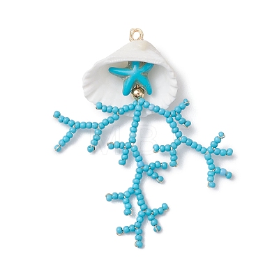 Glass Seed Beaded & Clam Shell Big Pendants PALLOY-MZ01152-02-1