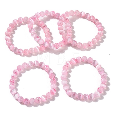 Dyed Natural Selenite Round Beaded Stretch Bracelet for Women BJEW-G697-02B-1