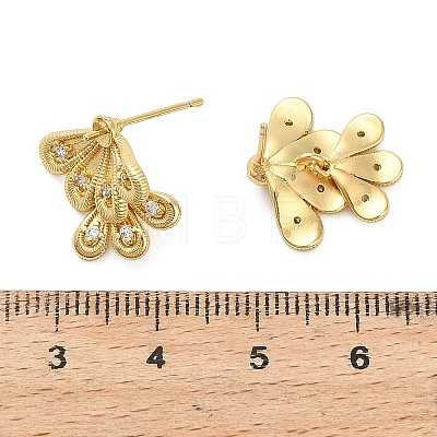 Leaf Brass Micro Pave Clear Cubic Zirconia Stud Earring Findings KK-D102-04G-1
