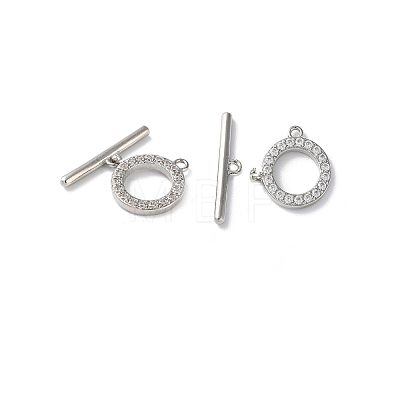 Rack Plating Brass Micro Pave Clear Cubic Zirconia Toggle Clasps KK-M272-11P-1