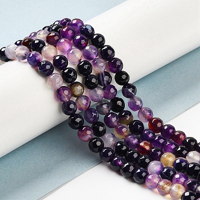 Natural Striped Agate/Banded Agate Beads Strands G-A246-8mm-05-1