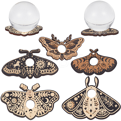 CREATCABIN 5Pcs 5 Style Moth Wooden Crystal Sphere Display Stands DJEW-CN0001-24-1