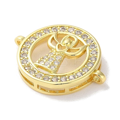 Rack Plating Brass Micro Pave Clear Cubic Zirconia Connector Charms KK-Z039-35G-1
