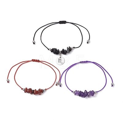 3Pcs Constellations Adjustable Nylon Cord Braided Bead Bracelets for Women Men BJEW-JB11325-08-1