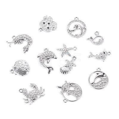 12Pcs 12 Styles Alloy Rhinestone Pendants FIND-TAD0001-02-1