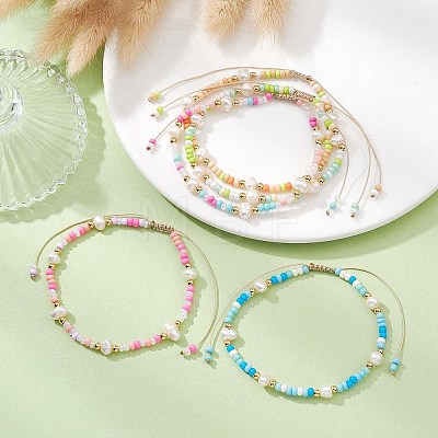 Natural Pearl & Glass Seed Braided Bead Bracelet BJEW-JB09531-1
