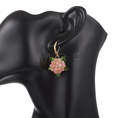 Valentine's Day Flower Natural Malaysian Jade & Glass Seed Beaded Leverback Earrings EJEW-MZ00700-01-1