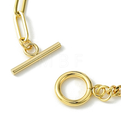 Brass Curb & Paperclip Chain Bracelet with Toggle Clasps BJEW-JB10020-1