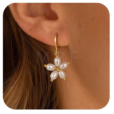 Plastic Pearl Five-Petal Flower Dangle Earrings WGF688D-01-1