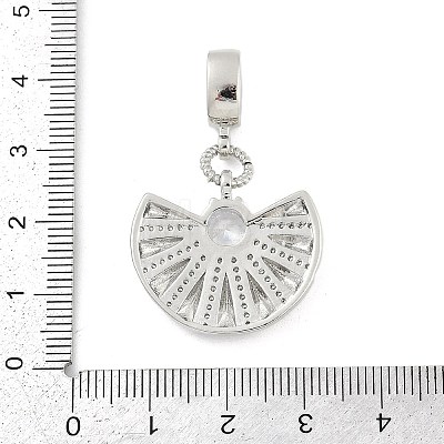 Brass Clear Cubic Zirconia Fan European Dangle Charms KK-Z090-05P-1