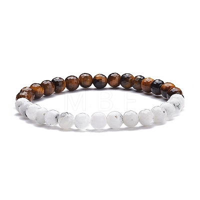 Natural Tiger Eye & Moonstone & Black Stone & Cherry Quartz Glass Round Beads Stretch Bracelets Set BJEW-JB07293-1