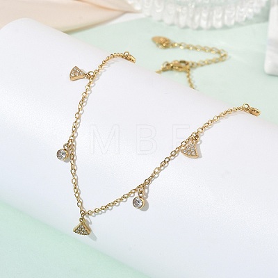 304 Stainless Steel Pave Clear Cubic Zirconia Triangle Tassel Necklaces for Women NJEW-C119-01G-1