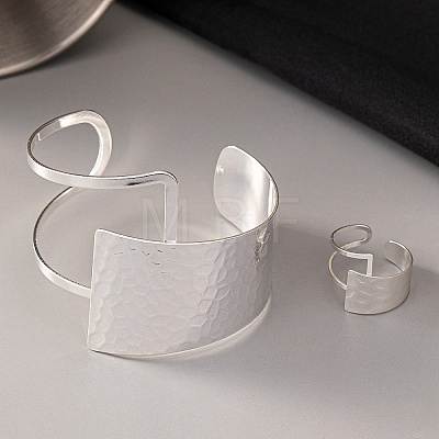 Hammered Trapezoid Alloy Cuff Bangles & Cuff Rings Sets WG7844D-03-1