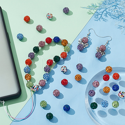 10mm Disco Ball Clay Beads Mixed Colors Pave Rhinestones Spacer Round Beads RB-PH0003-10mm-M-1
