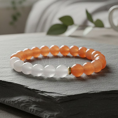 Natural White Jade Round & Topaz Jade Beaded Stretch Bracelets for Women Men BA4782-1