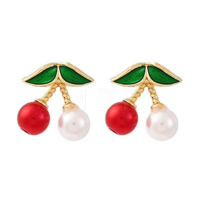 Cherry Brass ABS Plastic Pearl Stud Earrings EJEW-U062-04B-01G-1
