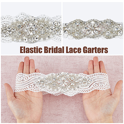 Flower Pattern Polyester Lace Elastic Bridal Garters AJEW-WH0470-67-1