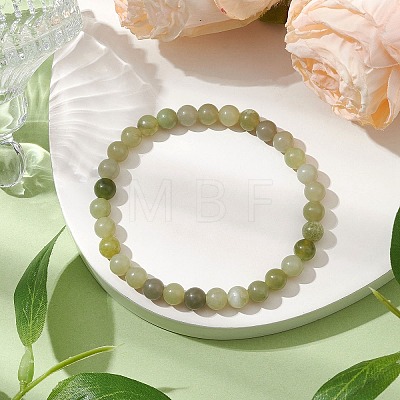 6mm Natural Green Jade Round Beaded Stretch Bracelets BJEW-JB10854-1