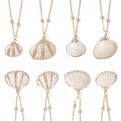 4Pcs 4 Styles Electroplate Natural Shell Pendant Necklaces NJEW-JN05180-01-1