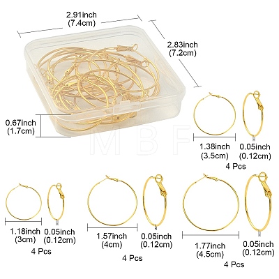 16Pcs 4 Size Brass Hoop Earring Findings KK-YW0001-95-1
