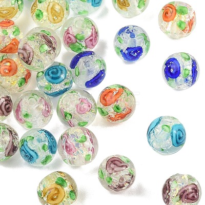 30Pcs 6 Colors Handmade Foil Lampwork Beads FOIL-YW0001-04-1