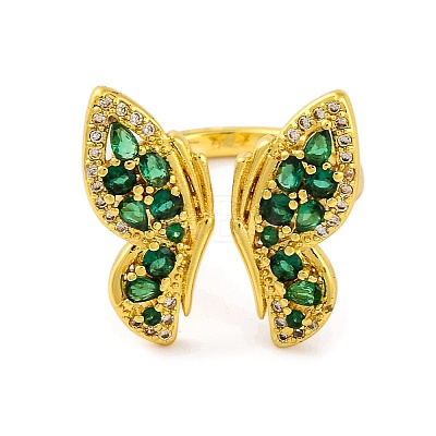 Butterfly Brass Micro Pave Cubic Zirconia Open Cuff Ring for Women RJEW-U003-29A-G-1