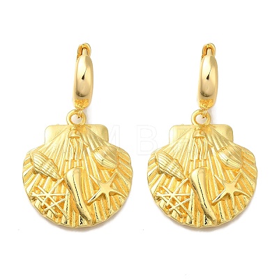 Rack Plating Shell Shape Brass Hoop Earrings EJEW-H016-43G-1